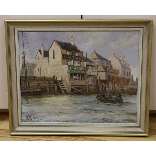 681 - Rodney Charman (1944-), oil on canvas, 'The Prospect of Whitby', signed and dated '80, 40 x 50cm... 