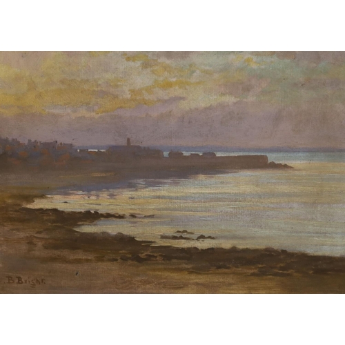 687 - Beatrice Bright (1861-1940), oil on millboard, Coastal landscape at sunset, signed, 25 x 35cm... 