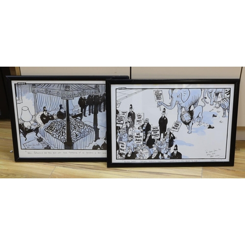 690 - Mac  - Stanley McMurtry (1936-), two original ink and watercolour cartoons, 'Job Cuts' and 'Royal Se... 