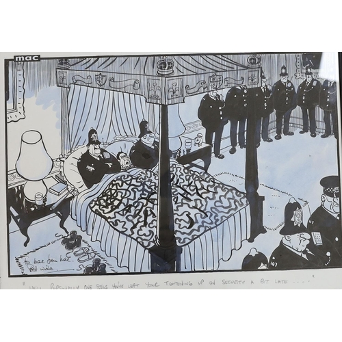 690 - Mac  - Stanley McMurtry (1936-), two original ink and watercolour cartoons, 'Job Cuts' and 'Royal Se... 