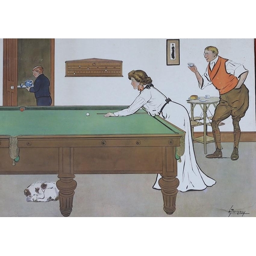 692 - After Lance Thackeray, set of four prints, A Billiard Match, framed, 29 x 41cm