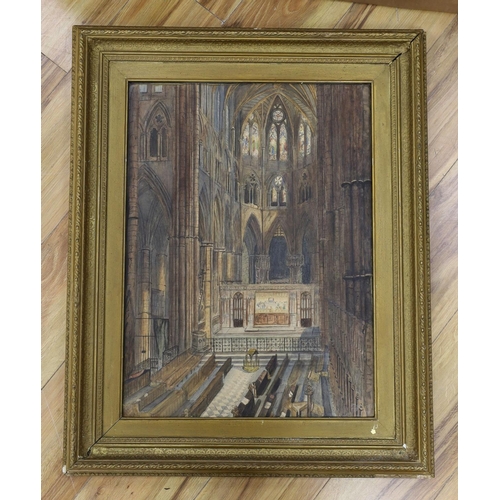 698 - SL (19th C.), watercolour, Interior of Westminster Abbey from the old organ screen, c.1865, monogram... 