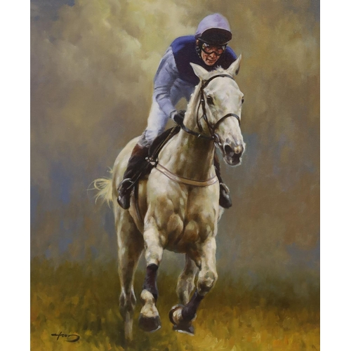 699 - Graham Isom (1945-), oil on canvas, Richard Dunwoody on Desert Orchid, signed, 59 x 49cm... 