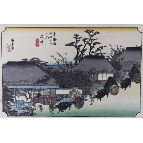 701 - Hiroshige, two woodblock prints, Stations of the Tokaido Road, 25 x 37cm, unframed