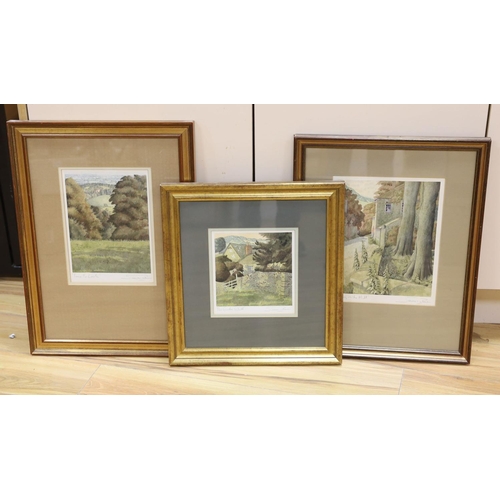 704 - Simon Palmer (1956-), three watercolours, 'Meeting on the hill', 'Time to look' and 'The garden wall... 