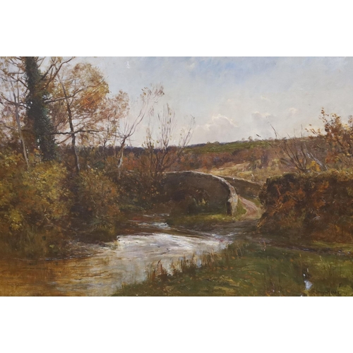 710 - Harry Hime (1863-1933), oil on canvas, River and stone bridge in a landscape, signed, 48 x 74cm... 