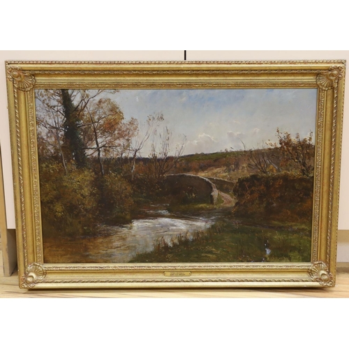 710 - Harry Hime (1863-1933), oil on canvas, River and stone bridge in a landscape, signed, 48 x 74cm... 