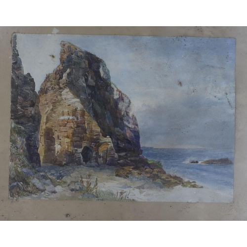 713 - F.E. Thomas (19th C.), three watercolours, 'In a wood, Clackford, South Devon', 'Les Autelets, Sark'... 