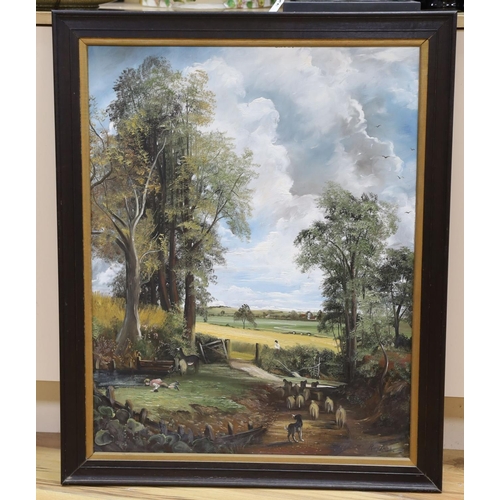 714 - Raymond Price (20th century), four oils on board, Landscape after Constable, Beach scene, Salisbury ... 