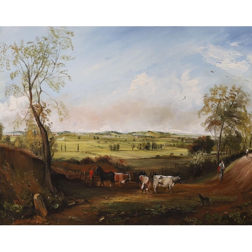 714 - Raymond Price (20th century), four oils on board, Landscape after Constable, Beach scene, Salisbury ... 