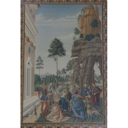 715 - After Botticelli, two colour prints, 'Primavera', 53 x 82cm and 'The Miracles of St Bernardino', 85 ... 