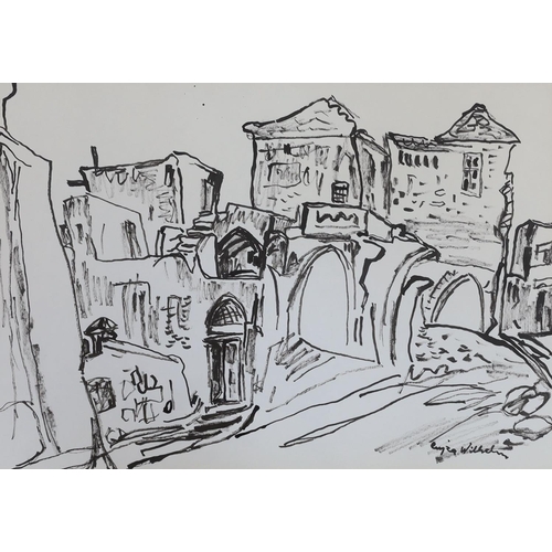 720 - Paul Wilhelm, ink on paper, Mediterranean houses, signed, 34 x 49cm