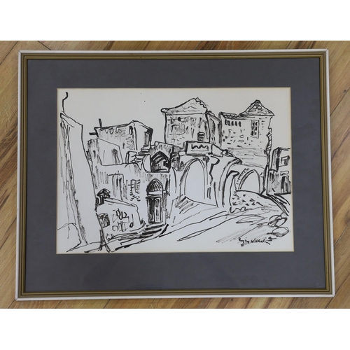 720 - Paul Wilhelm, ink on paper, Mediterranean houses, signed, 34 x 49cm