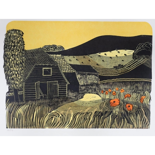 725 - Robert Tavener (1920-2004), artist proof print, 'Harvesting near Glyndebourne - Sussex No.2', signed... 