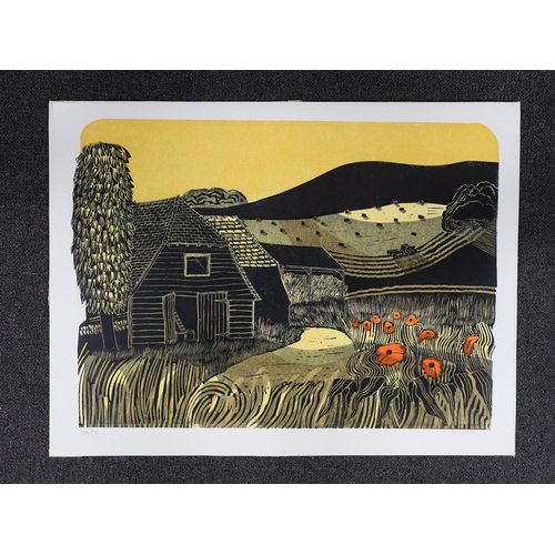 725 - Robert Tavener (1920-2004), artist proof print, 'Harvesting near Glyndebourne - Sussex No.2', signed... 