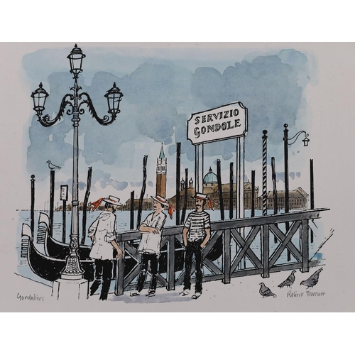 727 - Robert Tavener (1920-2004), two hand coloured lithographs, 'St Mark's Venice' and 'Gondoliers', sign... 