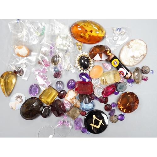 933 - A quantity of assorted unmounted cut gemstones including small diamonds and other minor jewellery.... 