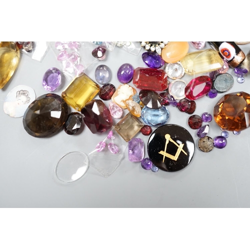 933 - A quantity of assorted unmounted cut gemstones including small diamonds and other minor jewellery.... 