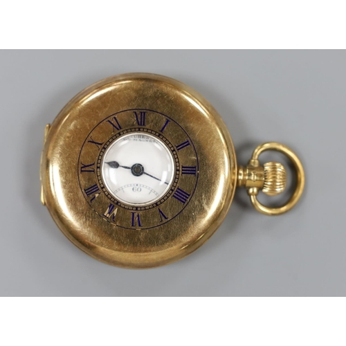 936 - A George V 9ct gold half hunter keyless pocket watch by Samuel of Manchester, case diameter 49mm, gr... 