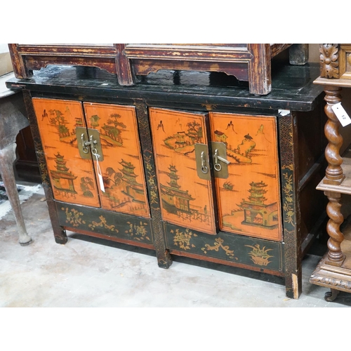 1011 - A Chinese lacquered low cabinet, width 112cm depth 41cm height 75cm