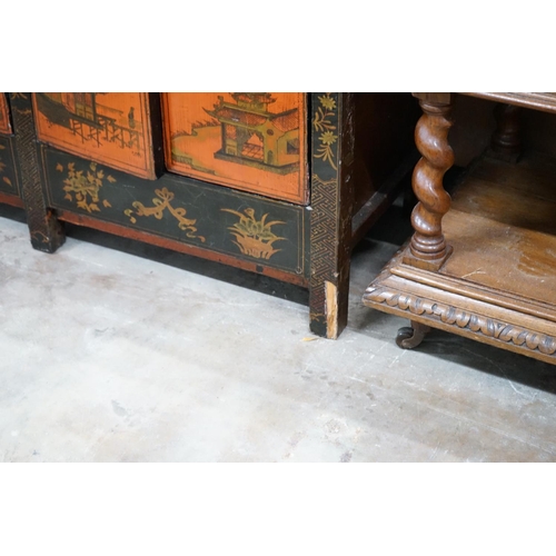 1011 - A Chinese lacquered low cabinet, width 112cm depth 41cm height 75cm