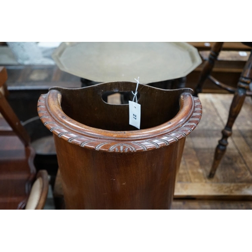 1027 - A 20th century mahogany demi-lune stick stand, height 58cm