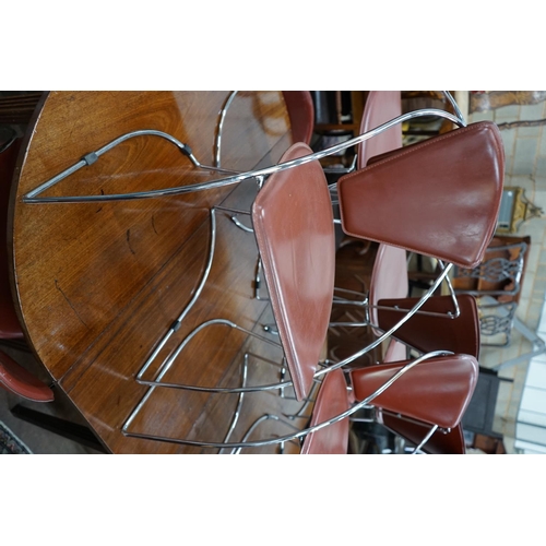 1033 - A set of eight contemporary Italian leather and chrome dining chairs, width 52cm depth 55cm height 7... 