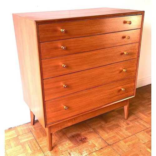 1039 - A mid century Alfred Cox for Heals walnut chest of five drawers, width 83cm depth 46cm height 93cm... 