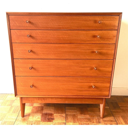 1039 - A mid century Alfred Cox for Heals walnut chest of five drawers, width 83cm depth 46cm height 93cm... 