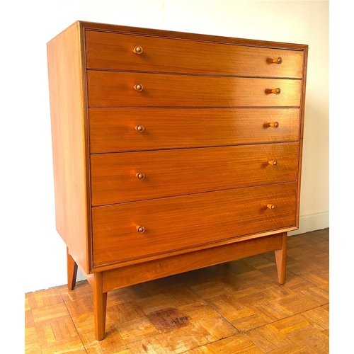 1039 - A mid century Alfred Cox for Heals walnut chest of five drawers, width 83cm depth 46cm height 93cm... 