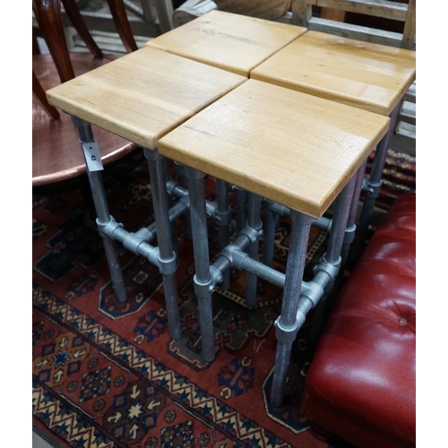 1042 - A set of four Industrial style oak and scafford pole bar stools, height 75cm