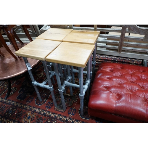 1042 - A set of four Industrial style oak and scafford pole bar stools, height 75cm