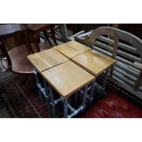 1042 - A set of four Industrial style oak and scafford pole bar stools, height 75cm