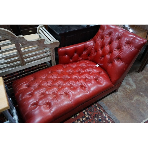 1044 - A John Lewis 'Hamlet' red leather chaise longue, width 140cm depth 72cm height 84cm