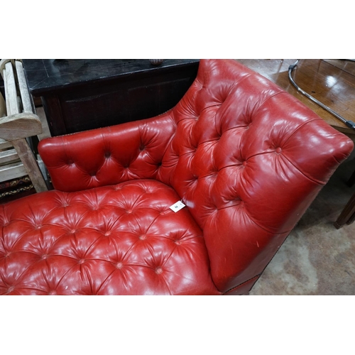 1044 - A John Lewis 'Hamlet' red leather chaise longue, width 140cm depth 72cm height 84cm