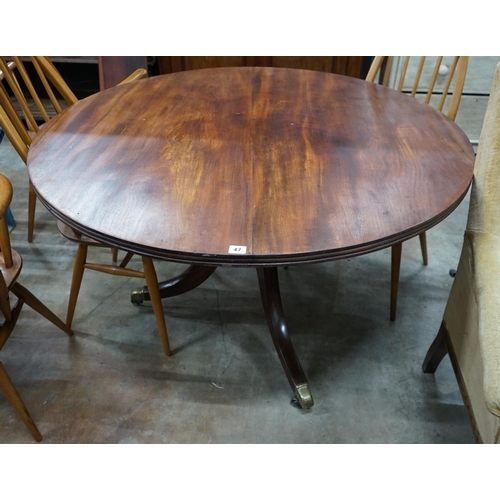 1047 - A late Regency circular mahogany tilt top breakfast table, diameter 120cm height 70cm