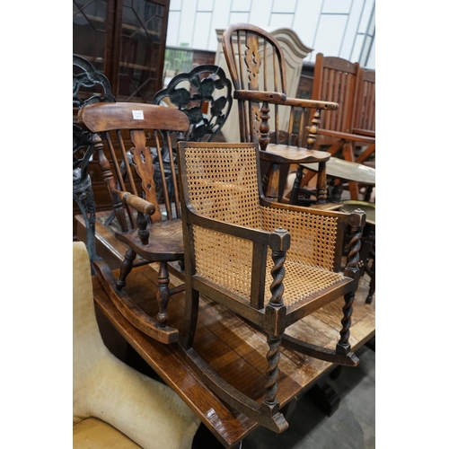 1049 - A Victorian elm and beech Windsor child's rocking chair, a Victorian style Windsor high chair and on... 