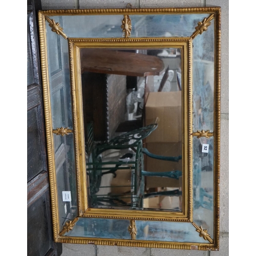 1052 - A 19th century gilt marginal plate rectangular wall mirror, width 89cm height 64cm