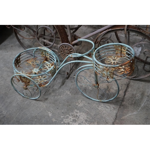 1054 - Three wirework bicycle garden planters, longest 120cm