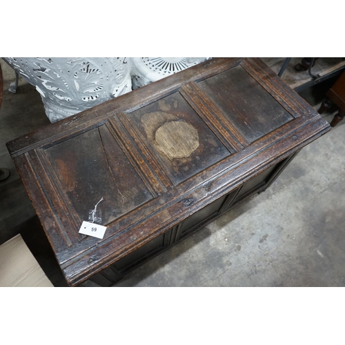 1059 - A late 17th century carved oak coffer, width 102cm depth 51cm height 50cm