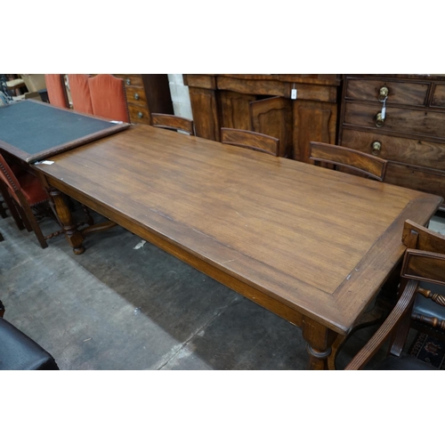 1065 - An 18th century style rectangular oak and walnut refectory dining table, 216cm width 89cm height 76c... 