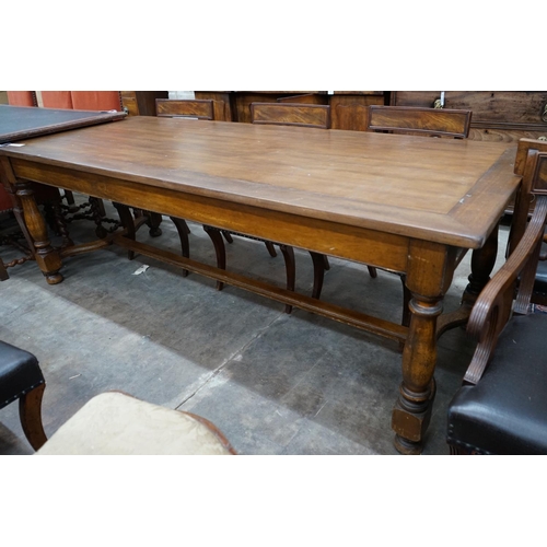 1065 - An 18th century style rectangular oak and walnut refectory dining table, 216cm width 89cm height 76c... 