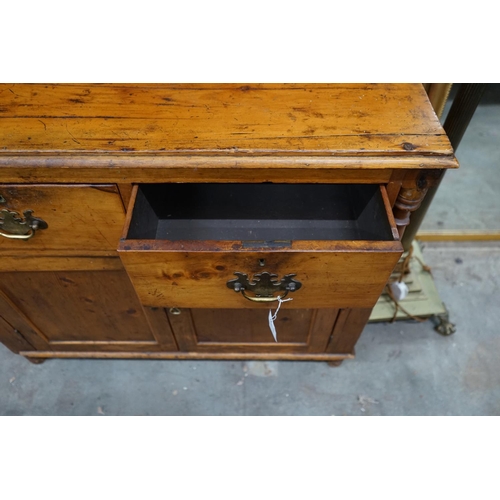 1114 - A small Victorian pine dresser, width 95cm depth 41cm height 193cm