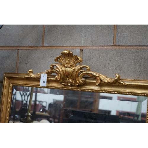 1116 - A 19th century French giltwood and gesso overmantel mirror, width 99cm height 160cm