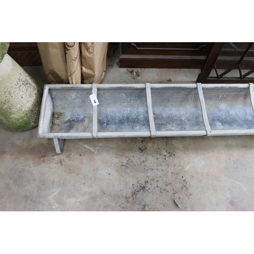 1118 - A large vintage galvanised water trough, length 246cm, depth 34cm, height 20cm