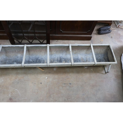 1118 - A large vintage galvanised water trough, length 246cm, depth 34cm, height 20cm