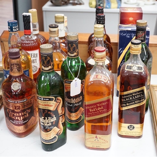 1407 - 17 various bottles of scotch whisky including Glenfiddich, Johnnie walker, Bells, Whyte & Mackay, Ba... 