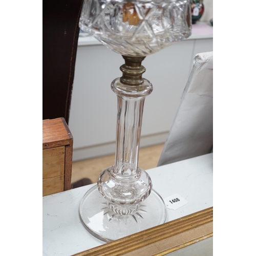 1408 - A Victorian glass oil lamp, total height excl chimney 51cm