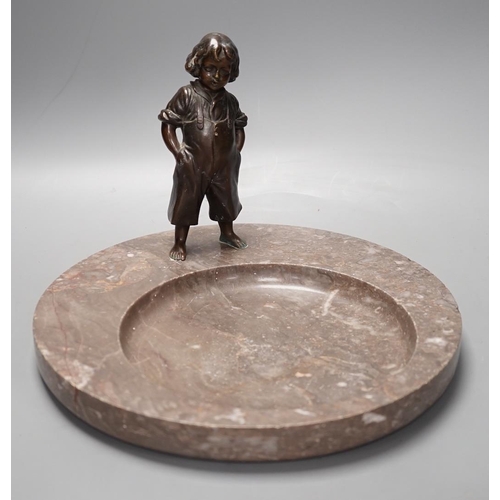 1412 - A 19th century bronze and marble figural dish, 29.5cm diameter