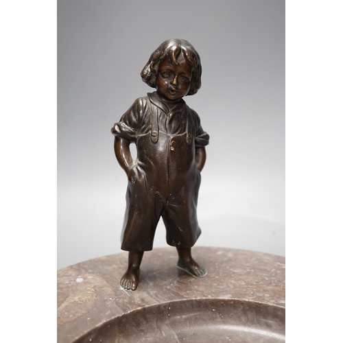 1412 - A 19th century bronze and marble figural dish, 29.5cm diameter